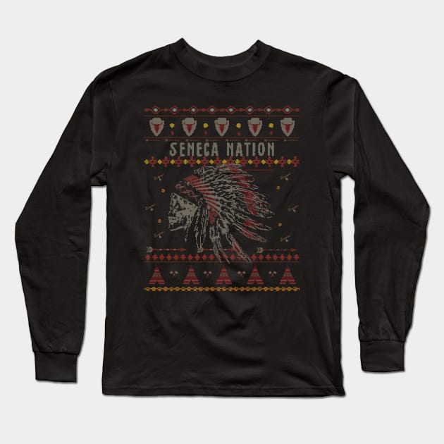 Seneca Nation American Indian Tribe Ugly Christmas Holiday Long Sleeve T-Shirt by The Dirty Gringo